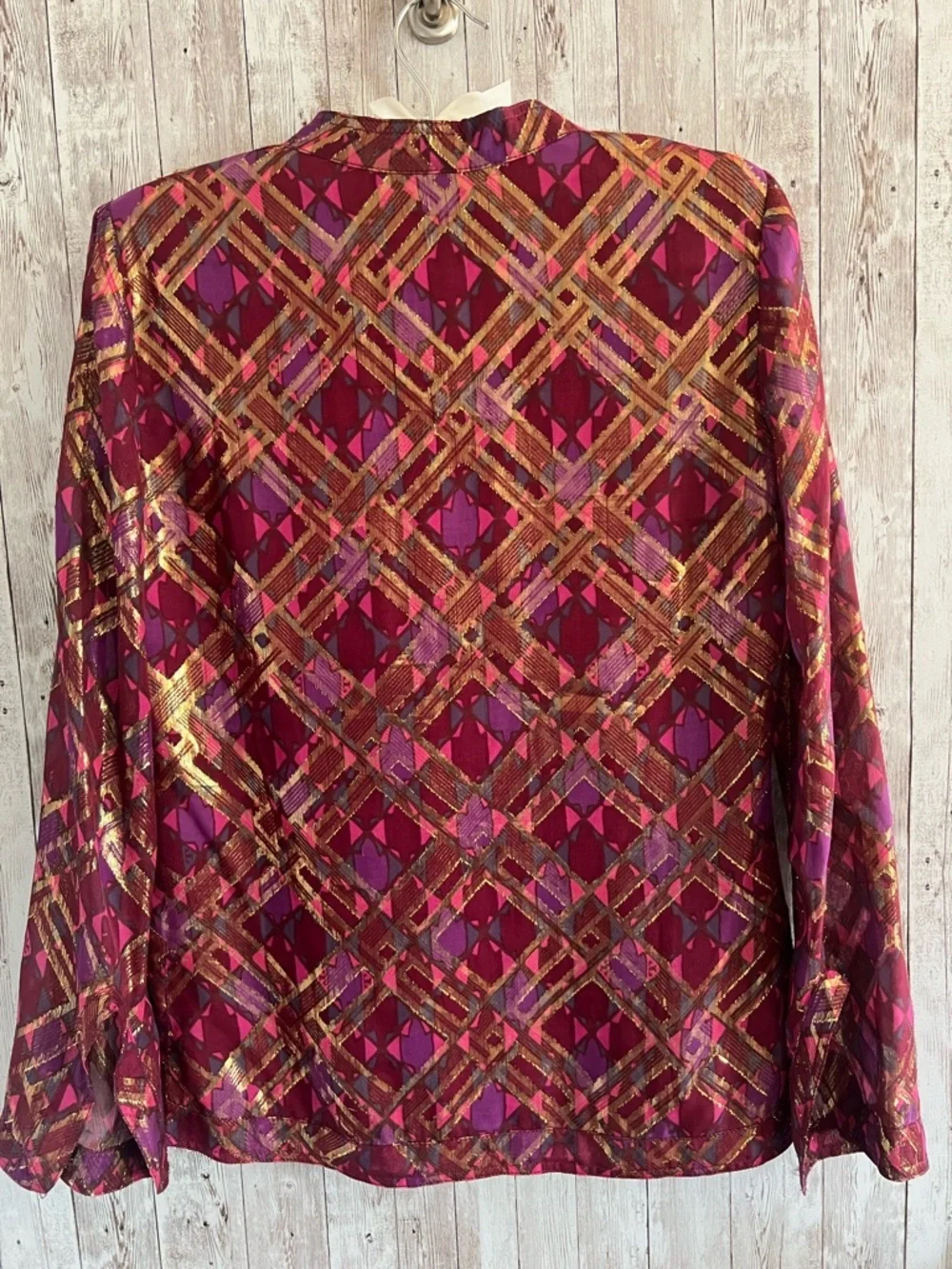 Tory Burch Metallic Geometric V-Neck Blouse in Magenta and Purple Business Size4